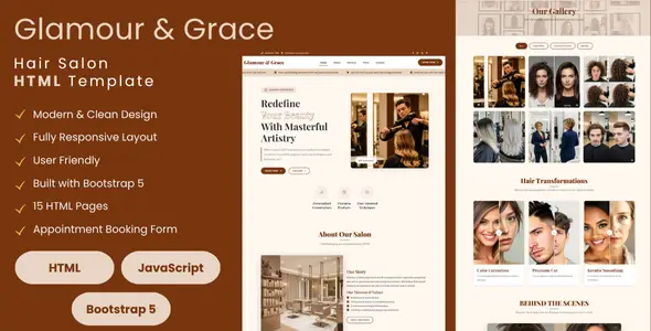Glamour & Grace - Hair Salon Website HTML Template