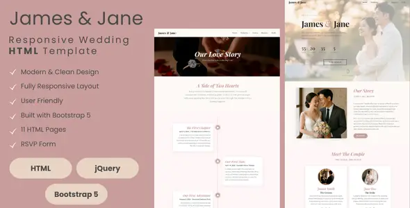 James & Jane - Responsive Wedding HTML Template with Bootstrap 5