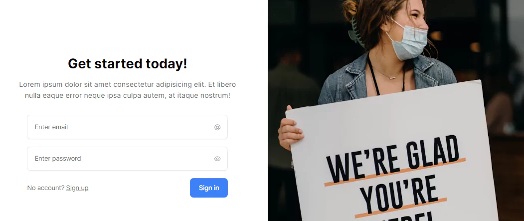 form component - form components - login split with form and image