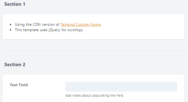 form component - multi section form with scrollspy
