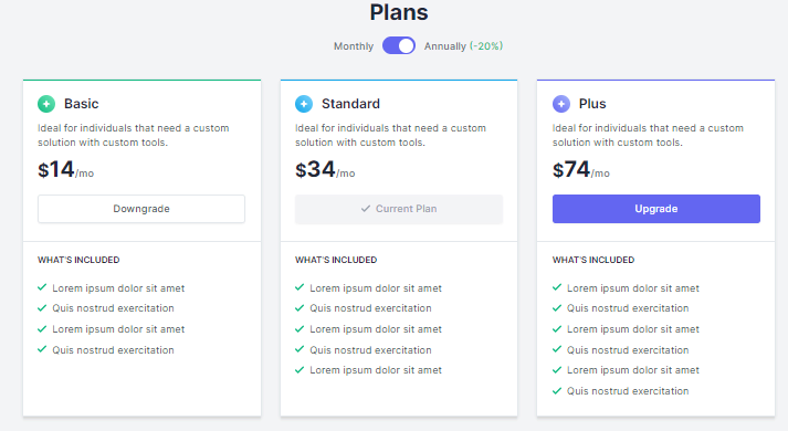 pricing tabs - tailwind css + alpine.js