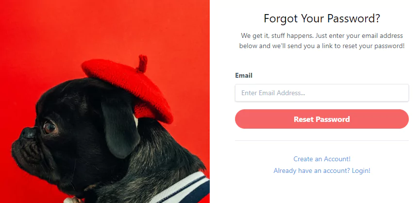 form component - sb admin 2: forgot password page