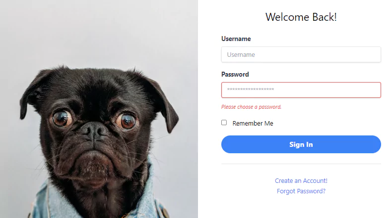 form component - sb admin 2: login page