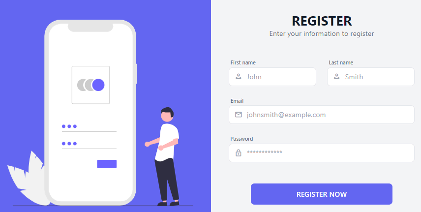 form component - simple register/sign up form