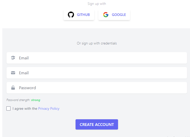 form component - argon sign up form
