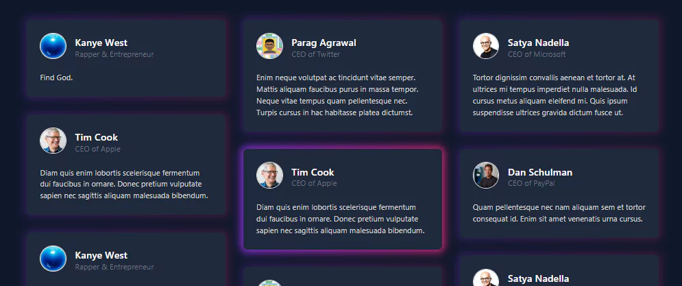 customer testimonies grid