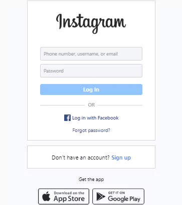 instagram login page