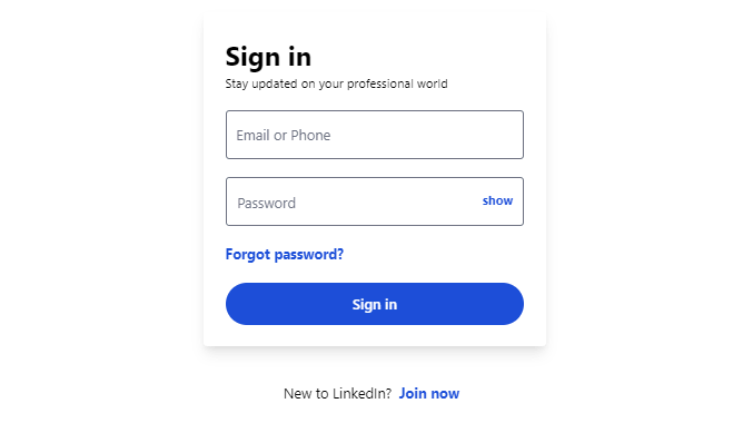 linkedin login page
