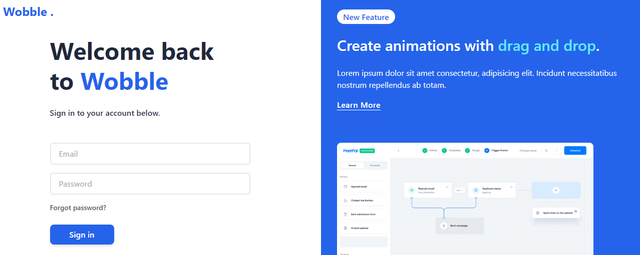 login page with custom message for users
