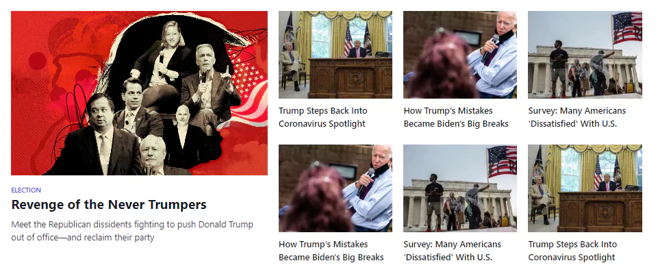news website like card grid