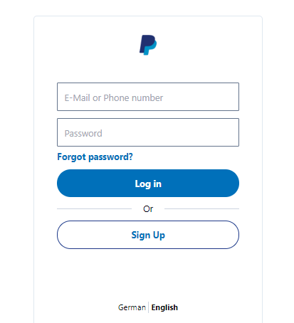 paypal login page