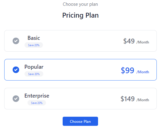 pricing checkbox