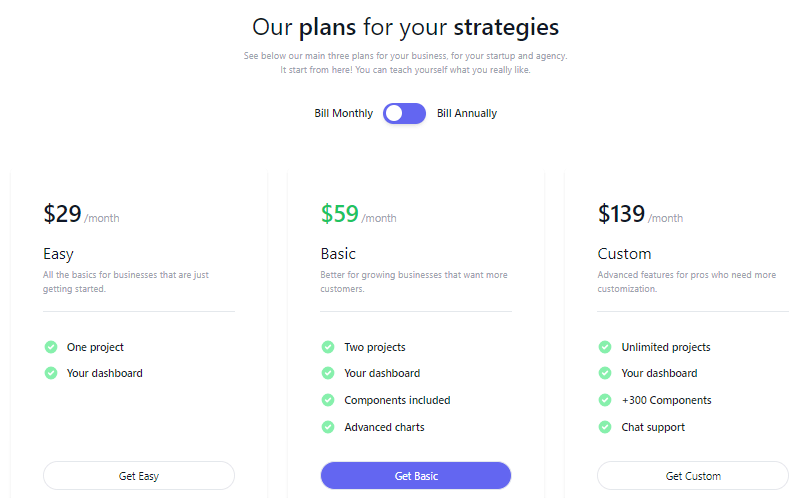pricing page