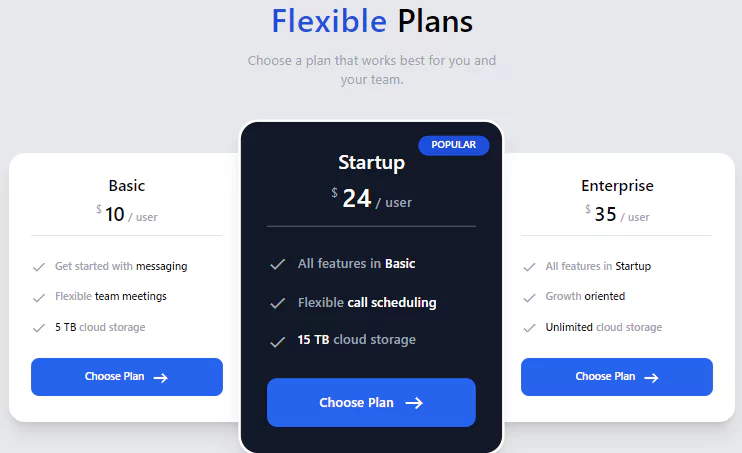pricing sections