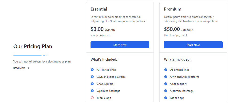 pricing side by side