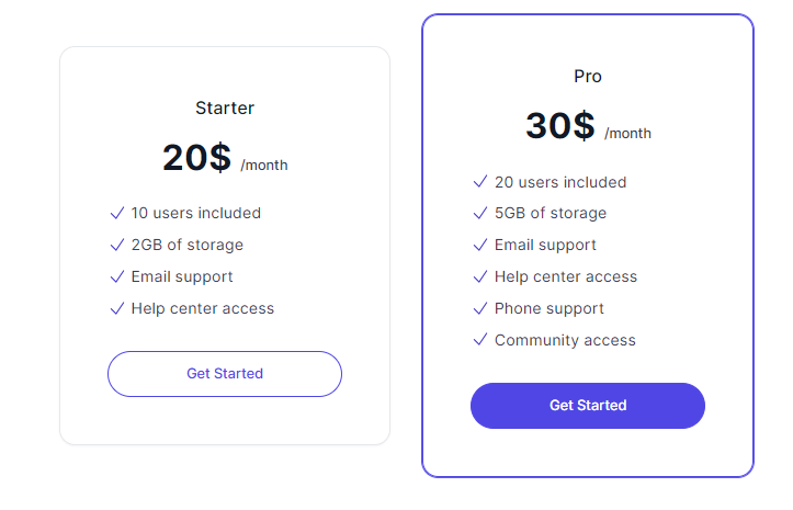 pricing table with highlight option