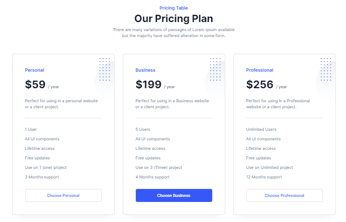 tailwind pricing tables