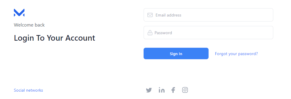 sign in page with social media links