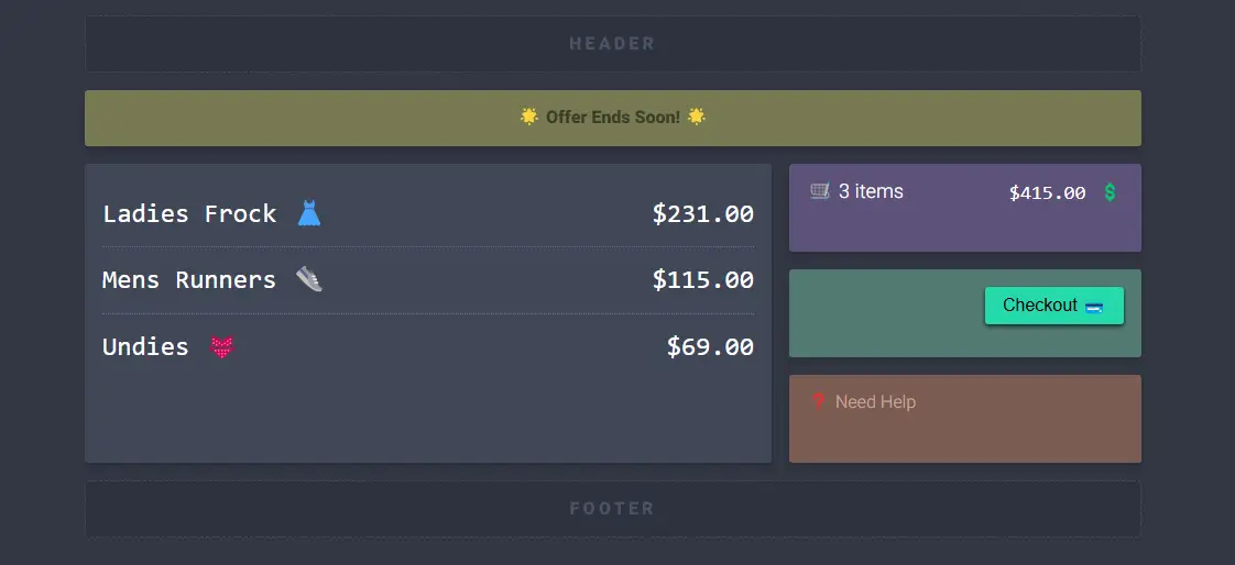 Preview of Shopping Cart Layout