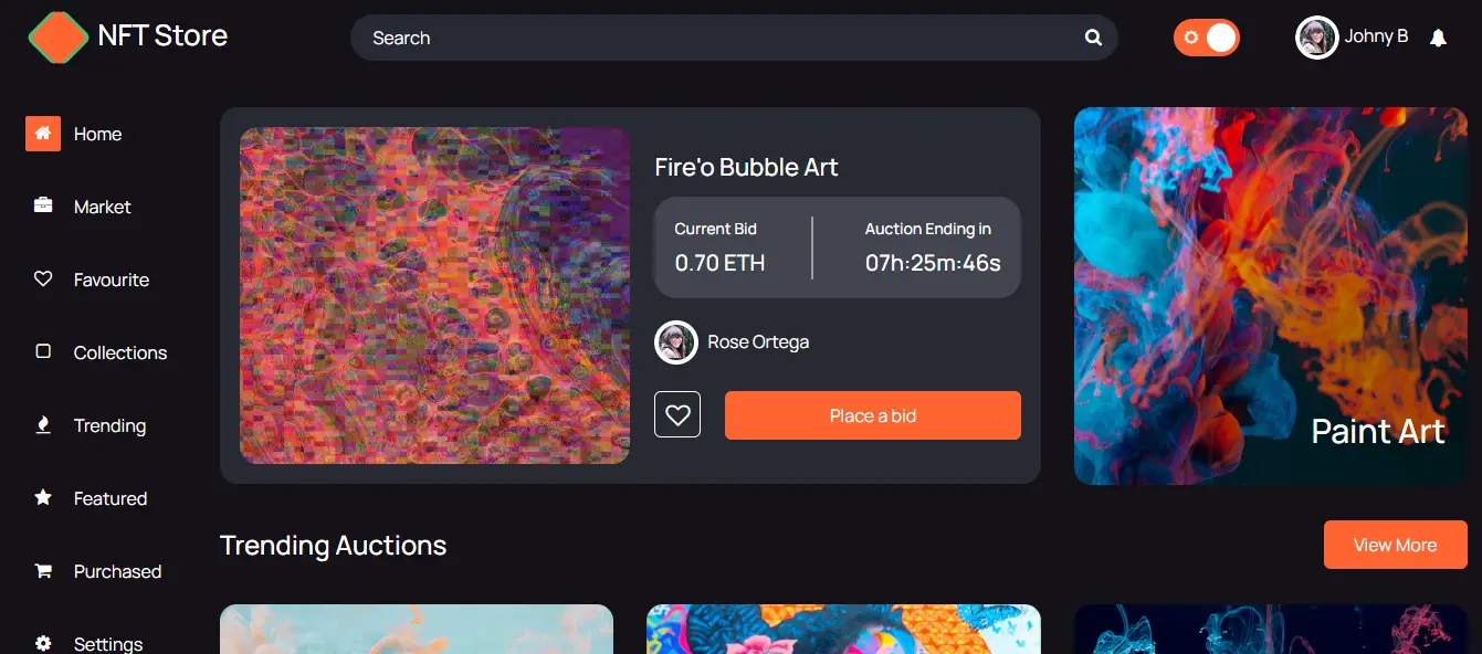 Preview of NFT Store Dashboard
